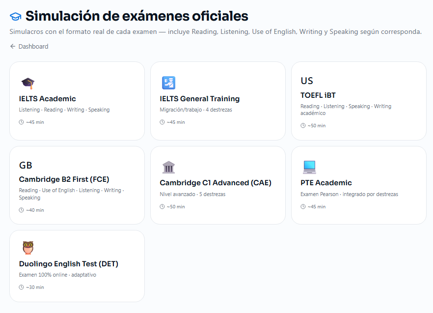 Simulacros de exámenes oficiales
